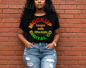 Bella Canvas 3001 Black T-Shirt Mockup | African American Woman | Black Woman Mockup | Urban Lifestyle Fashion | Digital Download Template