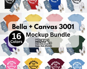 Bella Canvas 3001 TShirt Mockup Bundle | 16 Flat Lay Tee Colors | Bella Canvas Shirt Mock-up 3001 TShirt Plain Background Digital Download