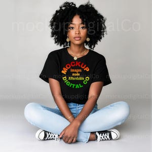 Gildan 5000 Black Tshirt Mockup, G5000 Black Shirt Mock-up, Black Model Mockup, African American, Trendy Mock, Studio Aesthetic Tee Mockup