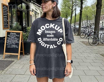 Comfort Colors 1717 Pepper Tshirt Mockup, C1717 Pepper Shirt Mockup, Modell Mockup, Pepper T-Shirt Mockup, Übergroßes Graues T-Shirt Mockup