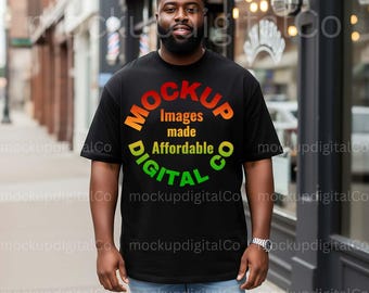 Gildan 5000 Schwarz TShirt Mockup | Männliches G500 T-Shirt Mock-up | Schwarzes Model Mockup | Trendiges Lifestyle Mockup | Herren Gildan 5000 Shirt Mock-up