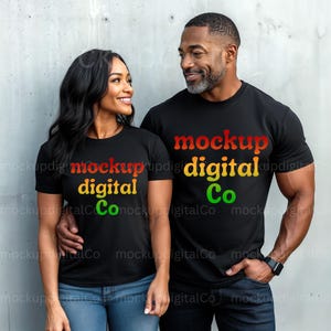Black Comfort Colors 1717 T-Shirt Mockup, Black Couple Model Mockup, Comfort Colors T-shirt Mockup, African American, Man Woman Tee Mockup