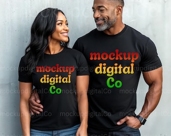 Schwarz Comfort Colors 1717 T-Shirt Mockup, schwarzes Paar Modell Mockup, Comfort Colors T-Shirt Mockup, Afroamerikaner, Mann Frau T-Shirt Mockup