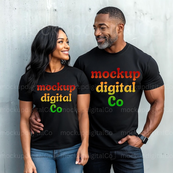 Black Comfort Colors 1717 T-Shirt Mockup, Black Couple Model Mockup, Comfort Colors T-shirt Mockup, African American, Man Woman Tee Mockup