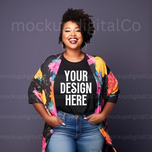 Black Model Mockup Bella Canvas 3001 Mockup Plus Size Mockup Black Tshirt Mockup African American Model Diverse Mockup Curvy Model