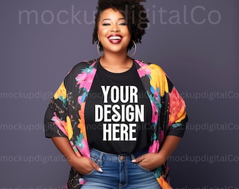 Black Model Mockup Bella Canvas 3001 Mockup Plus Size Mockup Black Tshirt Mockup African American Model Diverse Mockup Curvy Model