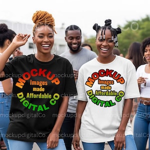 Gildan 5000 Tシャツ モックアップ バンドル、白黒Tシャツ モックアップ、黒人モデル、独身グループTシャツ モックアップ、フレンズ オーバーサイズ シャツ モックアップ