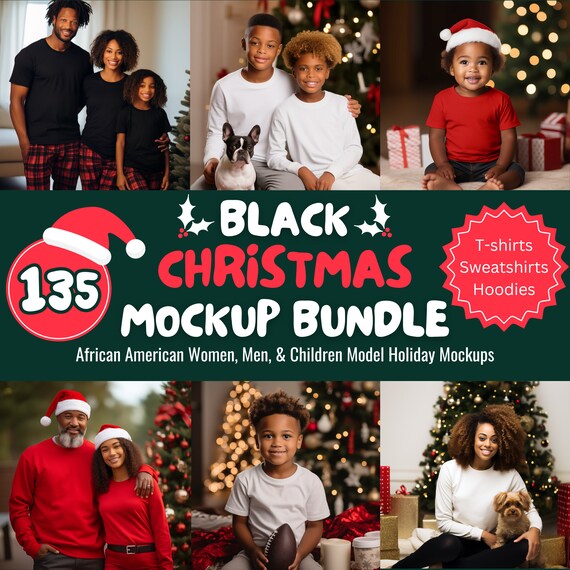 Christmas Mockup Bundle Holiday Winter Bundle T-shirt Sweatshirt Bundle African American Kids Couples Mens Womens Family Christmas Mock-ups