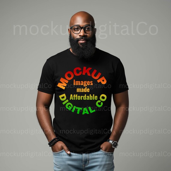 Gildan 64000 Black Tshirt Mockup | African American Man | Black T-Shirt Studio Style Mock up | Black Male Model |  Black Tee Shirt Mockup