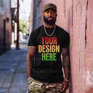 Black Model Mockup, Bella Canvas 3001 Black Tshirt Mockup, 3001 Black T-shirt Mockup, Black Men Mockup, Digital Download, African American