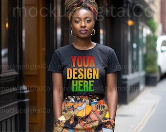 Black Model Mockup Bella Canvas 3001 Black T-shirt Mockup Female Model Black Woman Mockup Black Girl Mockup African American Diverse Mockup