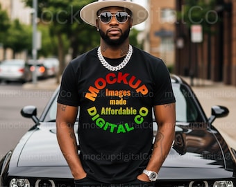 Comfort Colors 1717 Black Tshirt Mockup, Black Model Mockup, Summer Mockup, African American Man, Black Male, Car Aesthetic, T-shirt Mock up