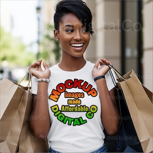 Gildan 5000 White T-Shirt Mockup African American Woman Black Model Mock up Gildan Shirt Mockup Trendy Black Girl Lifestyle Tshirt Mock up