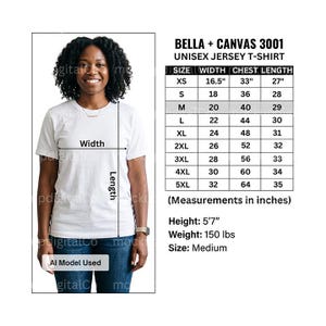 Bella Canvas 3001 Size Chart, BC3001 White Shirt Mockup, Black Model, T Shirt Sizing Guide, Measurements Size Chart Mockup, Digital Download