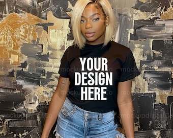 Black Model Mockup, Black Comfort Colors 1717 Mockup, Black Tshirt Mockup, African American, Black Woman Mockup, Print on Demand Mock up