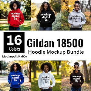 Gildan 18500 Hoodie Mockup Bundle, Hooded Sweatshirt Mockup Bundle, Black Model Mockup, African American Gildan 18500 Mocks, Trendy Mockup