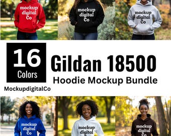 Gildan 18500 Hoodie Mockup Bundle, Hooded Sweatshirt Mockup Bundle, Black Model Mockup, African American Gildan 18500 Mocks, Trendy Mockup