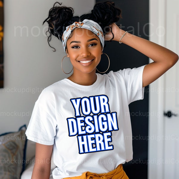 Black Model Mockup, White Bella Canvas 3001 Mockup, African American Model Mockup, Summer Mockup, Oversized Mockup, Realistic Apparel Mockup