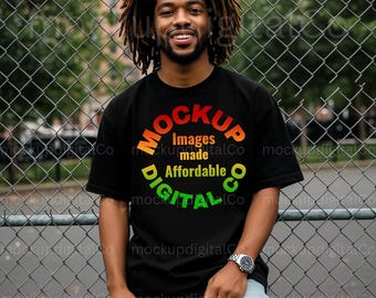 Comfort Colors C1717 Black Tshirt Mockup 1717 T-shirt Mock up African American Man Black Model Streetwear Oversized Tee Aesthetic Download