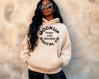 Gildan 18500 Mockup, Sand Hoodie Mockup, Black Model Mockup, Oversized Hoodie, Print on Demand, Trendy Mockup, Aesthetic Mockup, Fall Mockup
