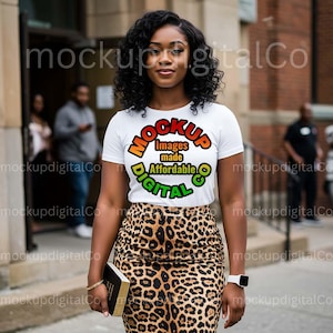 Bella 3001 White TShirt Mockup, Bella Canvas Mockup, Black Model Mockup, Female Christian Church Lifestyle Religious White T-shirt Mockup