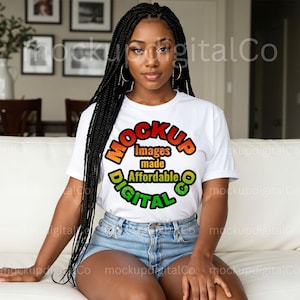 Comfort Colors C1717 White T-Shirt Mockup | African American Woman | Casual Black Girl Lifestyle Aesthetic | Black Model | Digital Download