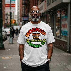 Comfort Colors 1717 White T-Shirt Mockup African American Man Black Model Mockup Urban Lifestyle Gildan Black Male Tshirt Oversized Mock up