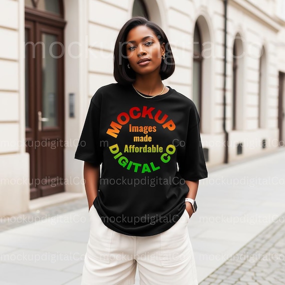 Maqueta de camiseta negra Gildan 64000, maqueta de camisa negra - Main Image