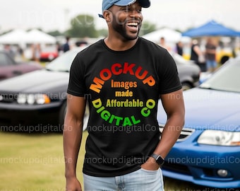 Gildan 64000 Black TShirt Mockup, Gildan 64000 Black Shirt Mockup, Black Model Mockup, Black T-shirt Mock-up, Car Show Lifestyle Tee Mockup