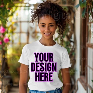 Bella Canvas 3001 White Tshirt Mockup Black Model Mockup Diverse Mockups Black Woman White Tshirt Mockup African American Home Mockup