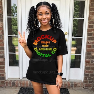 Comfort Colors 1717 Black Tshirt Mockup, Black Model, Summer T-shirt Mockup, African American Woman, Black Women Lifestyle, Oversized Mockup