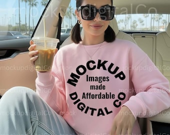 Gildan 18000 Light Pink Sweatshirt Mockup, G180 Pink Crewneck Sweatshirt Mockup, Model Mockup, Trendy Summer Lifestyle Sweatshirt, Fall Mock