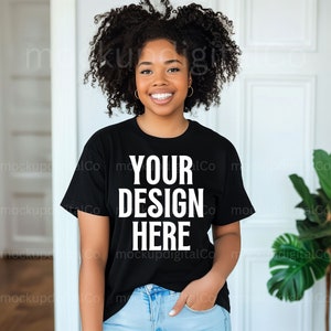 Black Model Mockup, Gildan 64000 Black Tshirt Mockup, Oversized Shirt Model Mockup, Black Woman Mockup, Black Girl, African American Mockup
