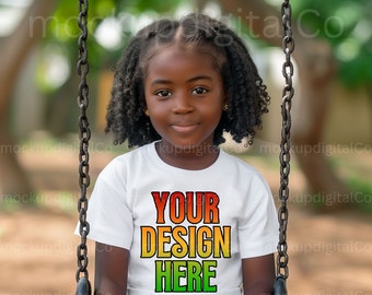 Maqueta de niña negra, maqueta de niña blanca Bella Canvas 3001, maqueta de afroamericana, maqueta de modelo negra, maqueta de camiseta de verano para niña