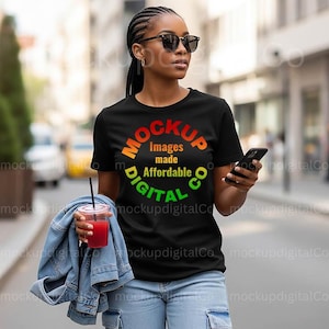 Gildan 64000 Schwarz TShirt Mockup | Gildan Shirt Mockup | Schwarzes Modell | Trendy Herbst Lifestyle schwarzes T-Shirt Mock-up | Gildan Soft Style Mock