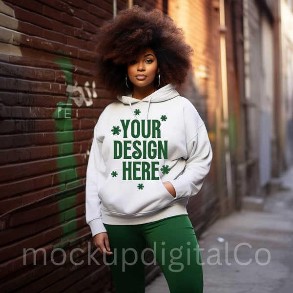 Gildan 18500 White Mockup Black Woman Mockup Hoodie Mockup Gildan Sweatshirt Mockup Black Girl Mockup Black Model Mockup African American