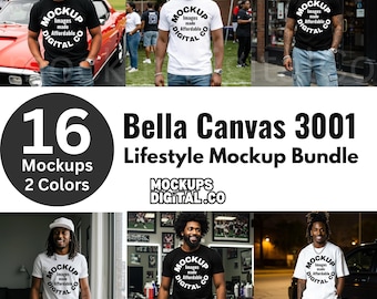 Bella Canvas 3001 Black TShirt Mockup Bundle, BC White T-shirt Mock-up Bundle, Black Model Mockup, African American Basic Lifestyle Mock up