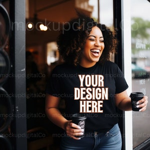 Black Model Mockup, Bella Canvas 3001 Black T-shirt Mockup, Black T-shirt Mockup, Black Woman Mockup African American, Lifestyle Mockup