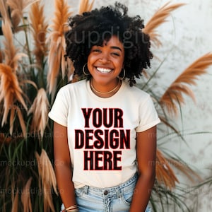 Comfort Colors 1717 Ivory T-Shirt Mockup Black Model Mockup African American t shirt mockup Aesthetic Digital Download Boho t shirt Mockup