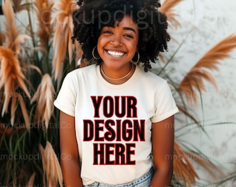 Comfort Colors 1717 Ivory T-Shirt Mockup Black Model Mockup African American t shirt mockup Aesthetic Digital Download Boho t shirt Mockup