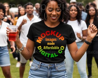 Bella Canvas Tshirt Mockup Black 3001 Shirt Mockup | African American | Summer Lifestyle Tee Mockup | Black Model | Black T-shirt Mock-up