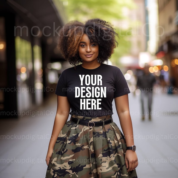 Bella Canvas 3001 T-shirt Mockup Black Women Mockup Black T-shirt Mockup Black Woman Mockup African American Mockup Black Girl Mockup Camo