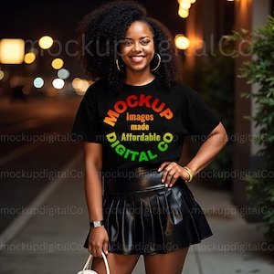 Gildan 5000 Women T-shirt Mockup, Black T-shirt Mockup, Black Model Mockup, Female Model MockUp, African American Woman, Lifestyle Mockup