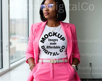 Bella Canvas 3001 White Tshirt Mockup White T-shirt Mockup Black Women Black Model Mockup African American Office Suit Lifestyle Mock up