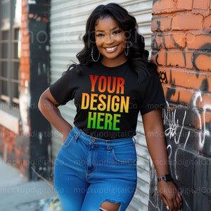 Black Model Mockup, Bella Canvas 3001 Black Tshirt Mockup, 3001 Black T-shirt Mockup, Black Woman Mockup, Diverse Mockups, Aesthetic Mockup