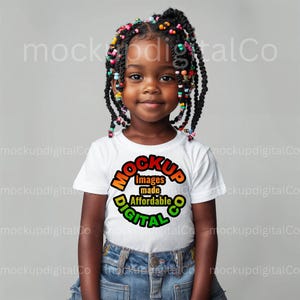 Kids T-Shirt Mockup | Bella Canvas 3001 | Little Black Girl Model | African American | Studio Background | Shirt Mockup | Digital Download