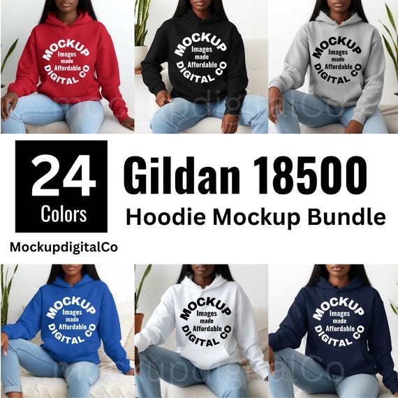 Gildan 18500 Hoodie Mockup Bundle, Gildan 18500 Hooded Sweatshirt Mockup Bundle, Black Model Mockup, Trendy Boho Styled Hoodie Mockup