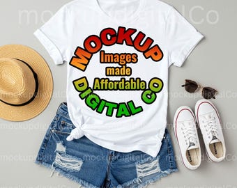 Maquette de t-shirt Bella Canvas 3001 | Chemise d'été plate |  Maquette de produit FlatLay | T-shirt numérique | Maquette de chemise en toile Bella
