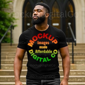 Black Model Mockup Bella Canvas 3001 Black Tshirt Mockup 3001 Black T-shirt Mockup Black Men Lifestyle African American Digital Download