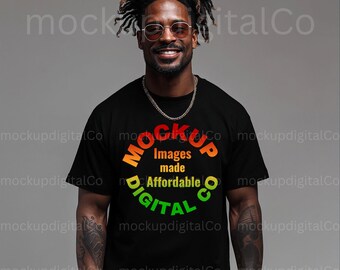 Black Model Mockup Bella Canvas 3001 Black Tshirt Mockup 3001 Black T-shirt Mockup Black Man Mockup African American Studio Aesthetic Mockup